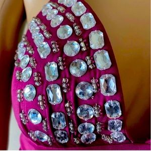Yifqn Raspberry Sleeveless Rhinestone Beads Wedding Occasion Maxi Dress Size S